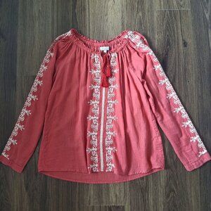 💙 World Market Embroidered Oversized Lightweight Boho Peasant Blouse Size S/M 1